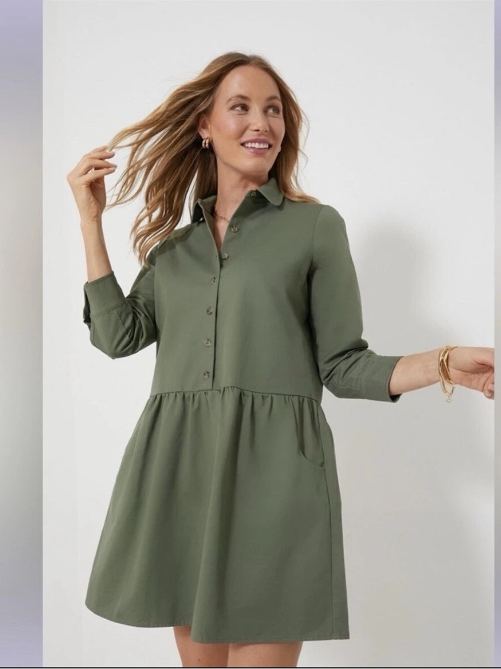 Tuckernuck Stretch Twill Olive Green Hayes Shirtdress Size M
